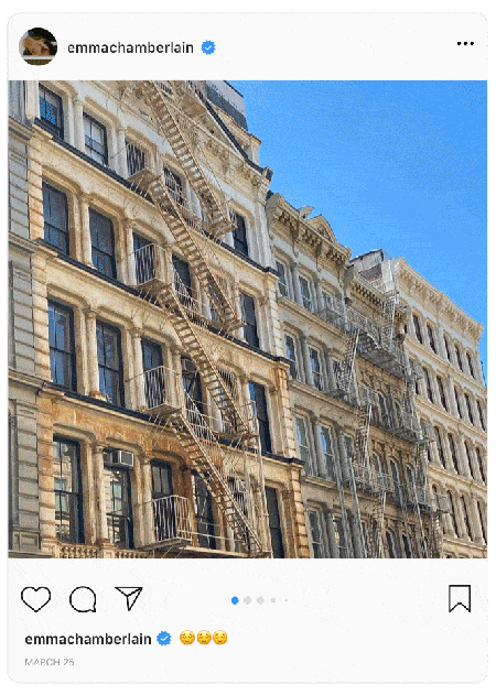 Screenshot of Instagram carousel post flicking through 8 images of New York City and people