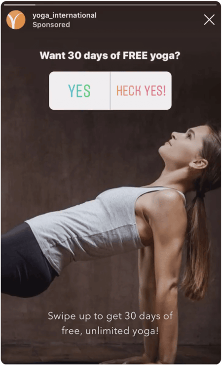 Instagram story screenshot with woman doing yoga and a poll sticker