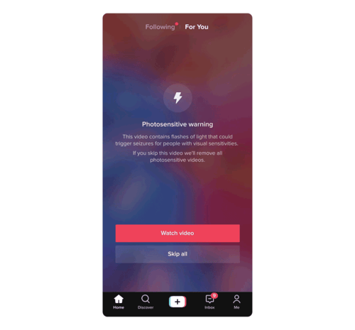 tiktok photosensitivity warning
