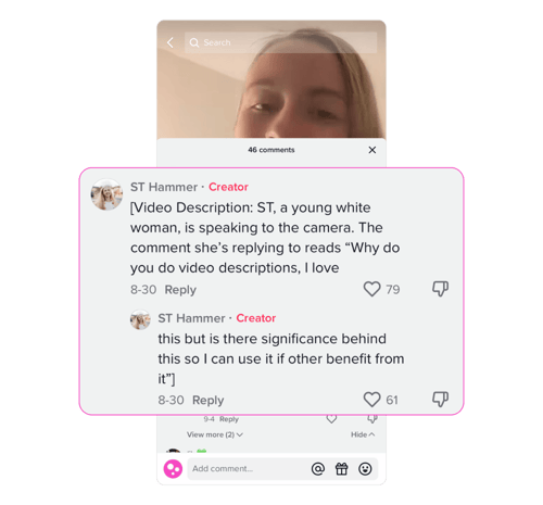 screenshot of a video description in the comments section of a tiktok